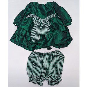 Vintage Plum Pudding Emerald Green Ruffle Girls Holiday Dress  18 months